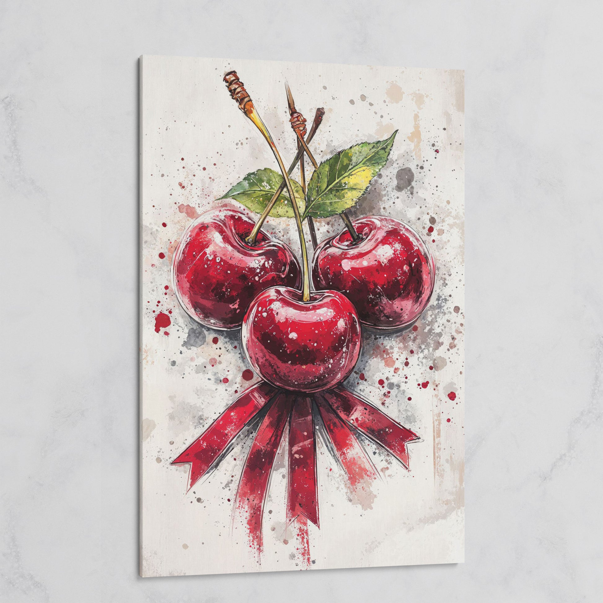 Red Cherries Watercolor Canvas on gallery wrap