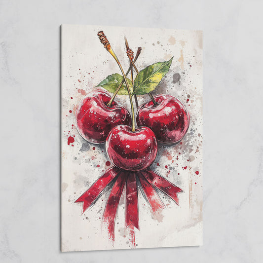 Red Cherries Watercolor Canvas on gallery wrap