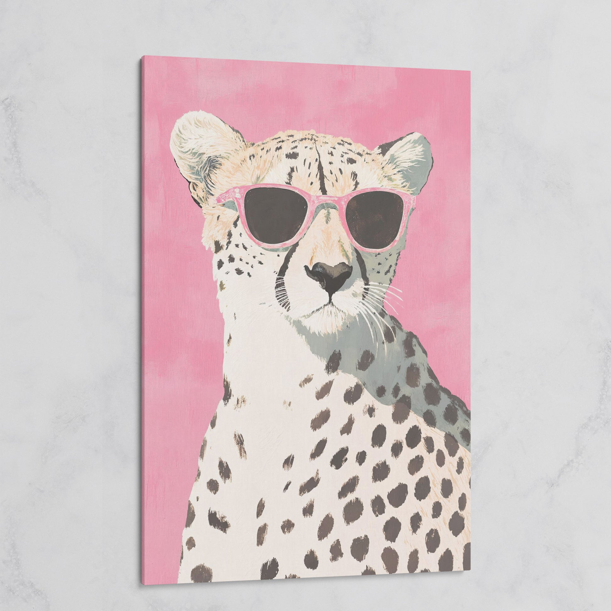 Pink Cheetah with Sunglasses Canvas Print on gallery wrap