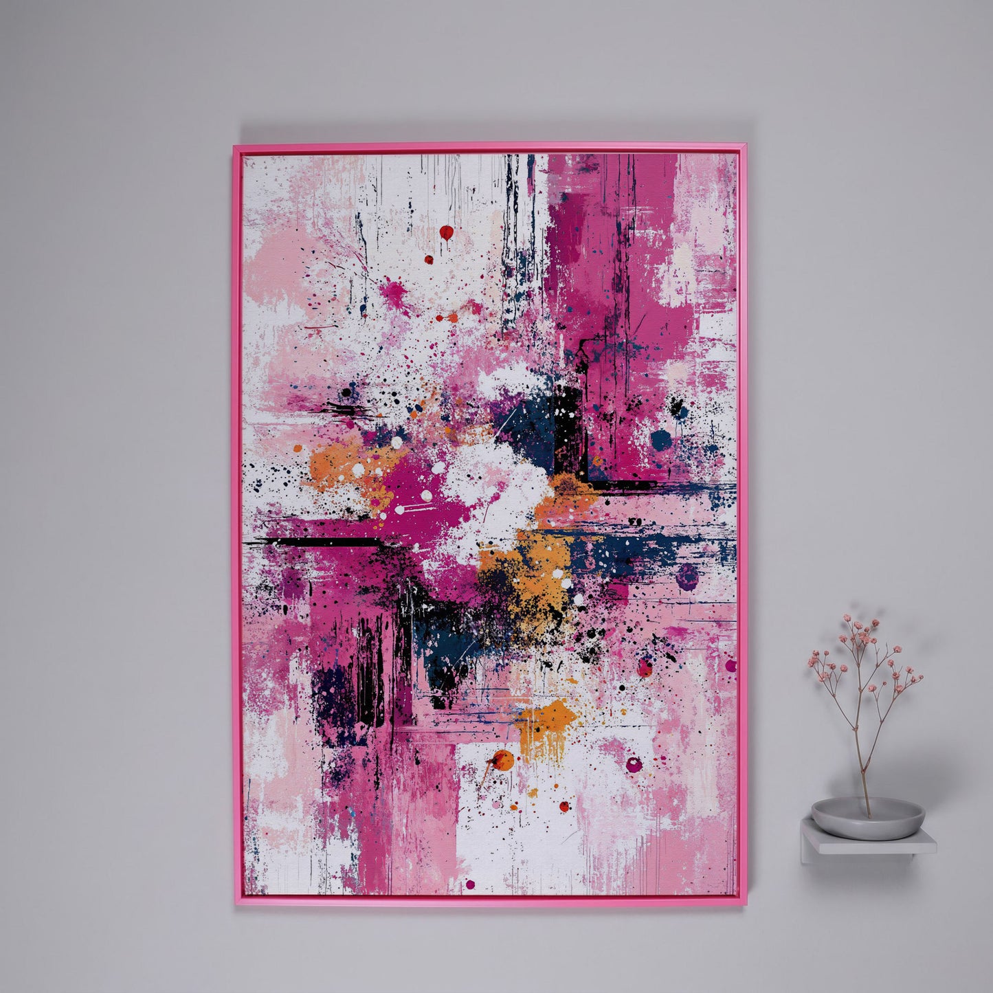 Pink Abstract Canvas with Layered Brushwork in pink floating frame