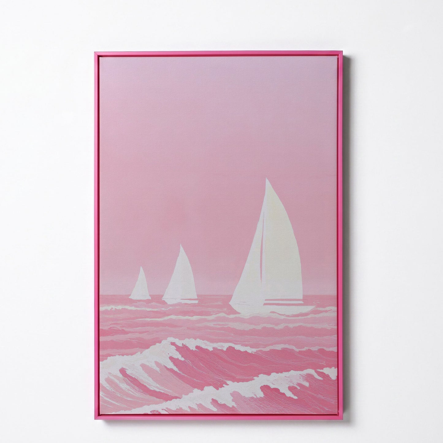 Pink Sailing at Sea Canvas in pink floating frame