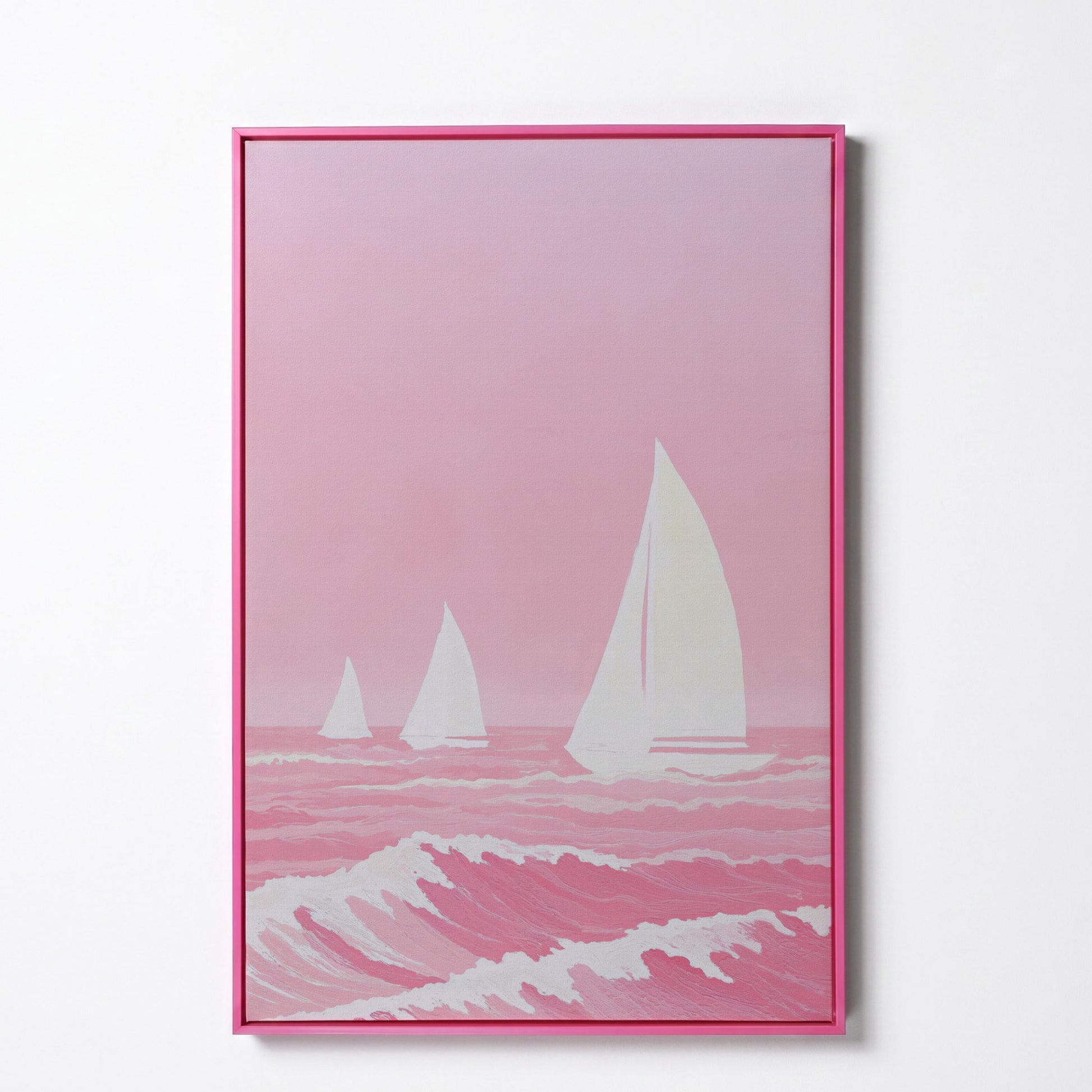 Pink Sailing at Sea Canvas in pink floating frame