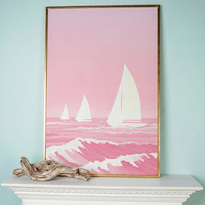 Pink Sailing at Sea Canvas in rose gold floating frame
