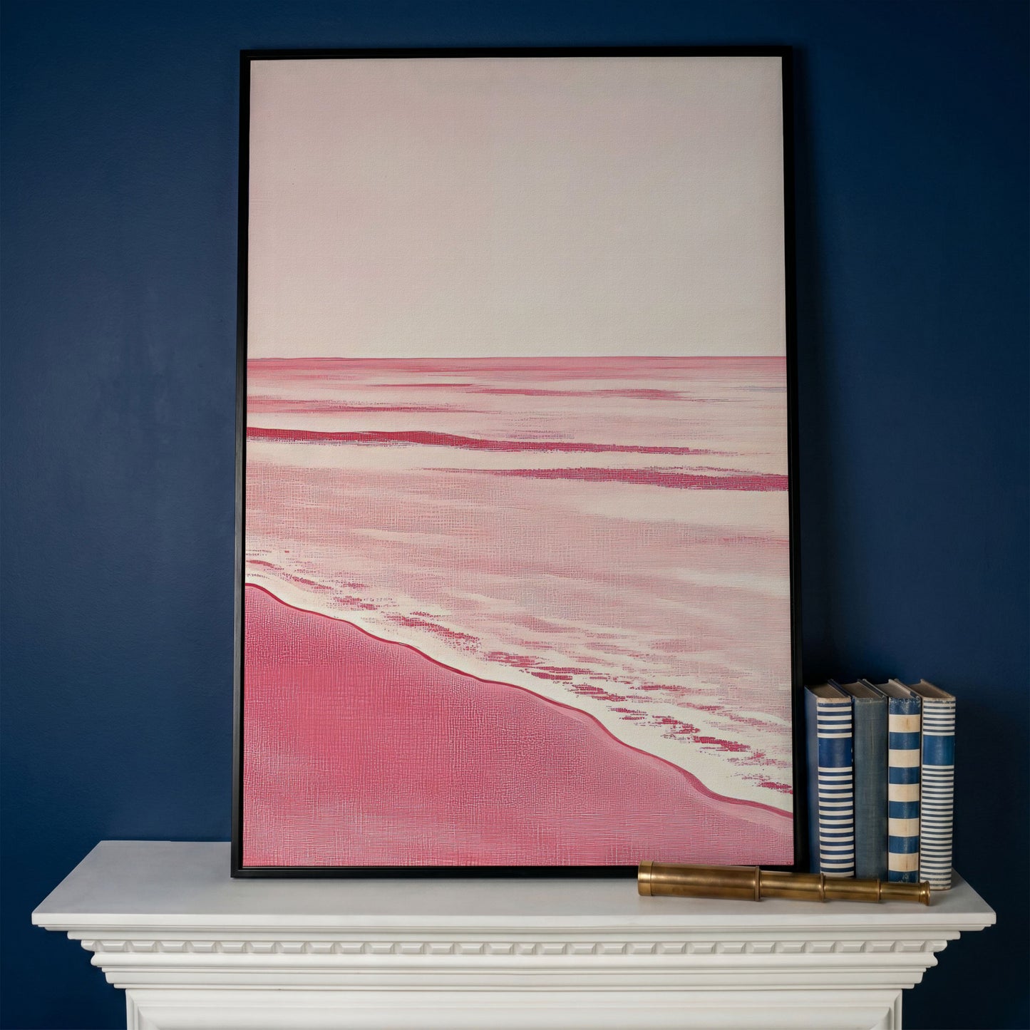Abstract Pink Seascape Canvas Print in black floating frame