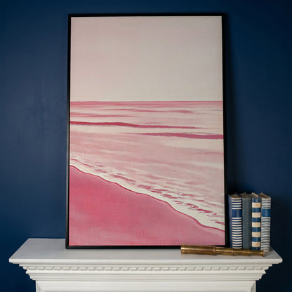 Abstract Pink Seascape Canvas Print in black floating frame