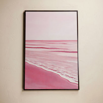 Abstract Pink Seascape Canvas Print in dark walnut floating frame