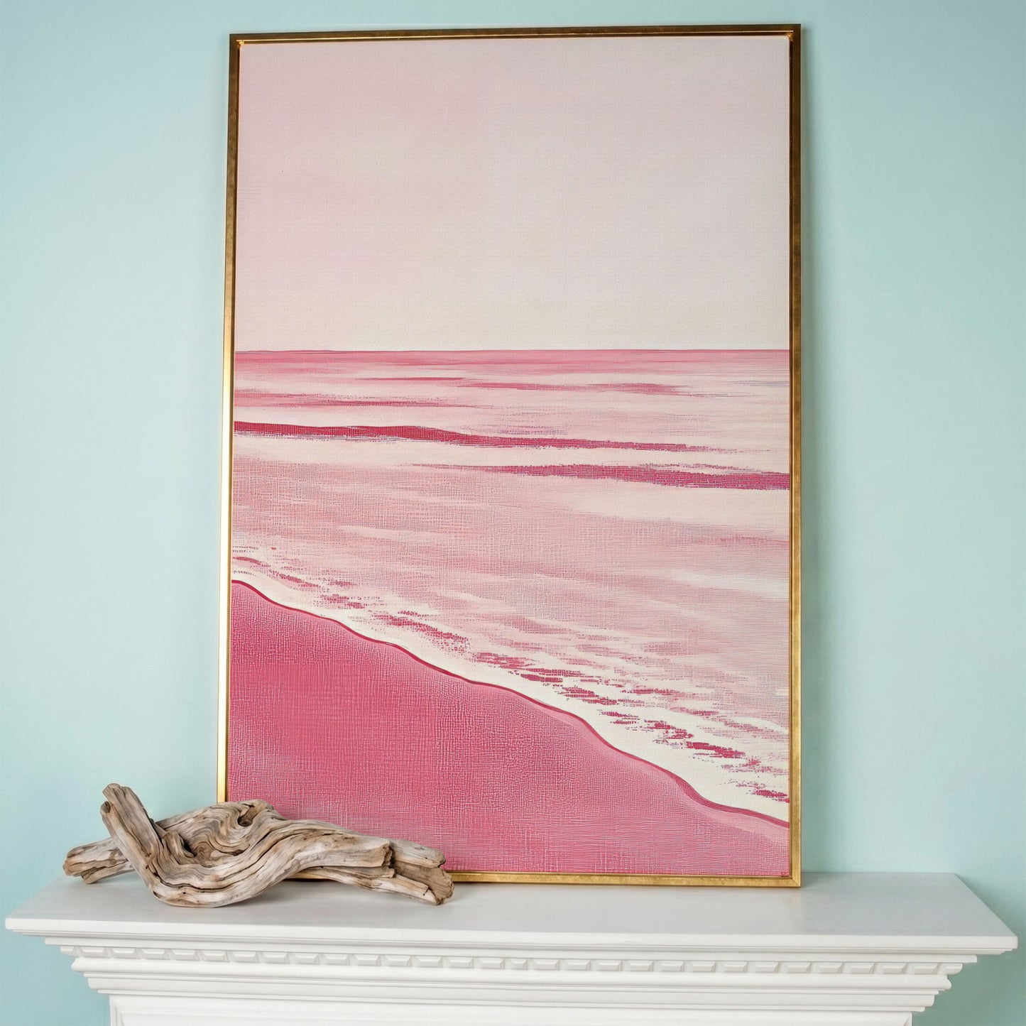 Abstract Pink Seascape Canvas Print in rose gold floating frame