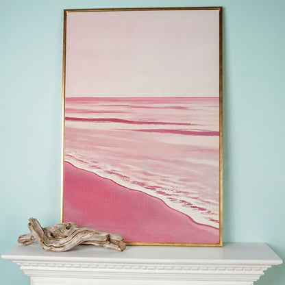 Abstract Pink Seascape Canvas Print in rose gold floating frame