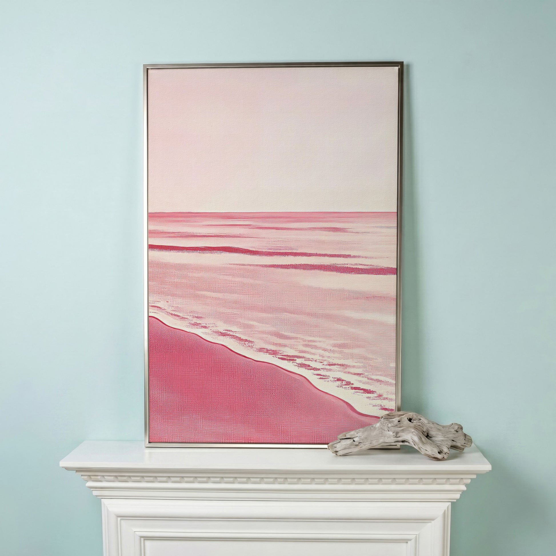 Abstract Pink Seascape Canvas Print in silver floating frame