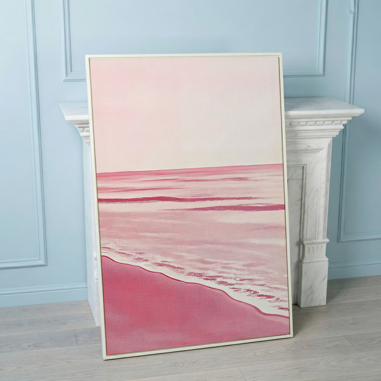 Abstract Pink Seascape Canvas Print in white floating frame