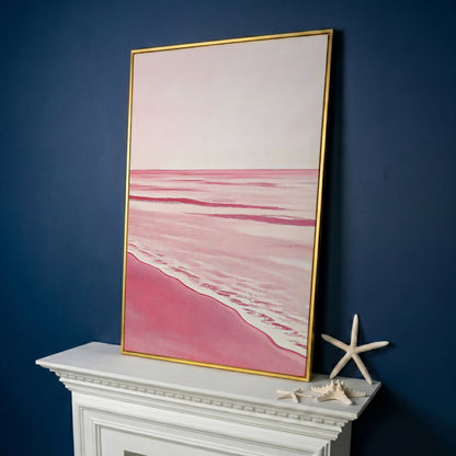 Abstract Pink Seascape Canvas Print in yellow gold floating frame