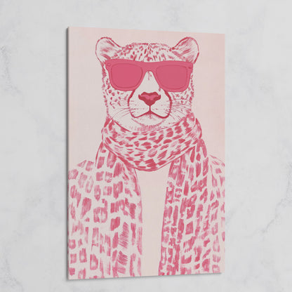Stylish Cheetah with Pink Sunglasses Canvas Print on gallery wrap