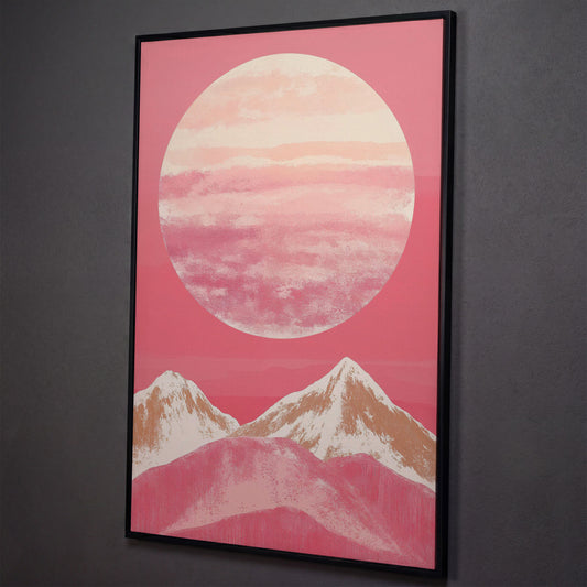 Pink Mountain Sunset Canvas shown in black floating frame
