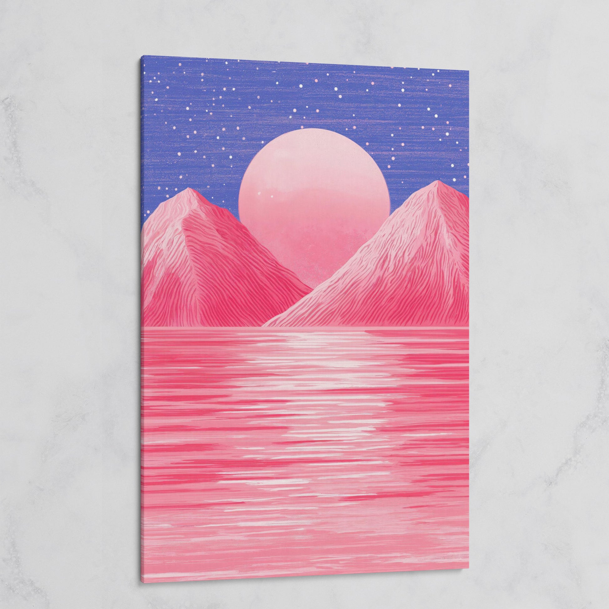 Surreal Pink Mountain at Sunset Canvas Print on gallery wrap