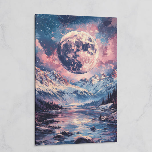 Mystic Mountain Landscape with Moon Canvas on gallery wrap