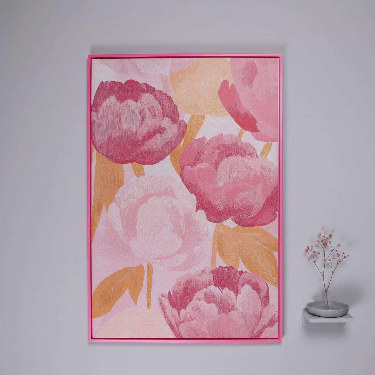 Pink Peonies All-Over Canvas Print in pink floating frame