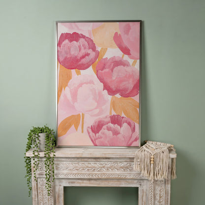 Pink Peonies All-Over Canvas Print in silver floating frame