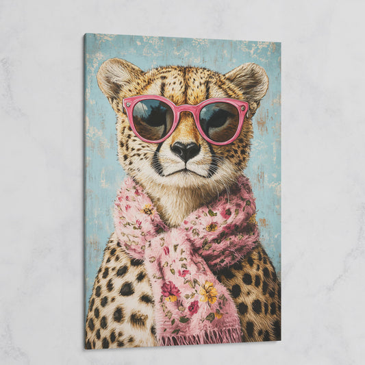 Cheetah with Pink Scarf & Sunglasses Canvas on gallery wrap