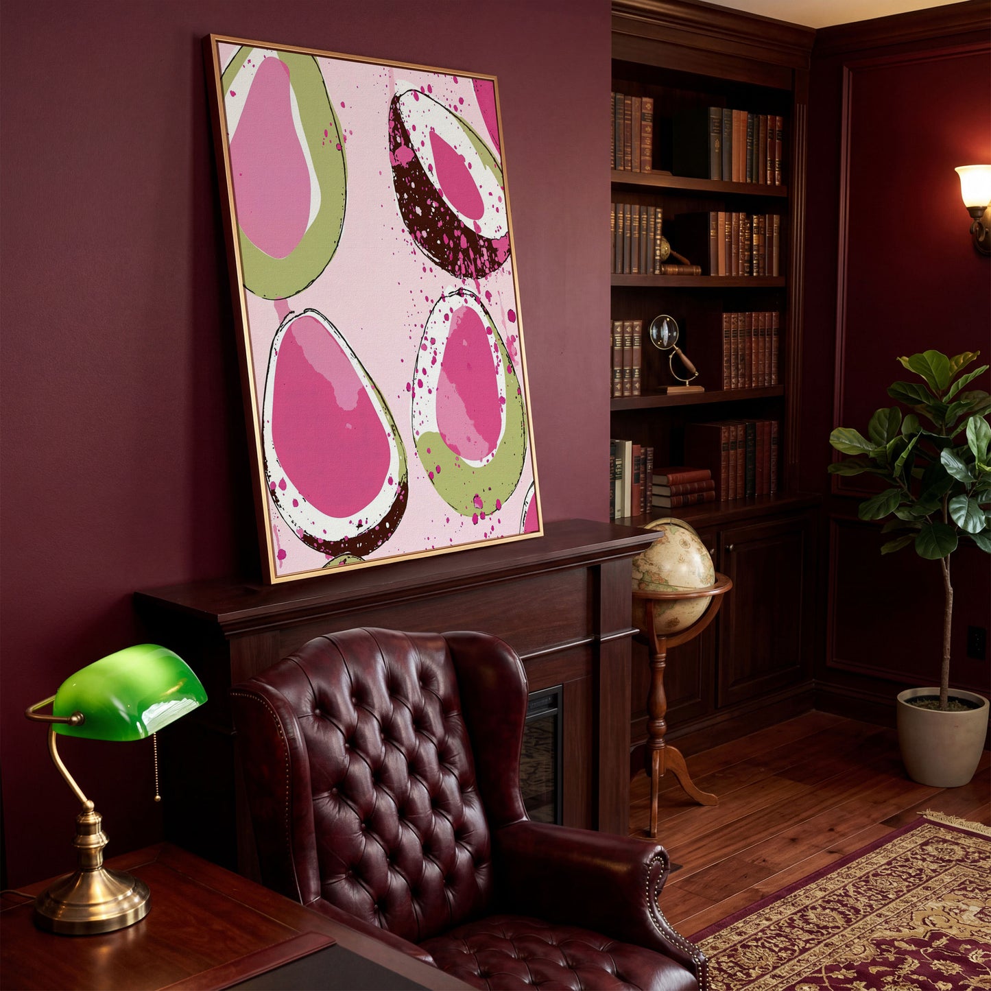 Pink Avocado Abstract Canvas in antique gold floating frame
