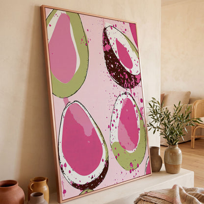 Pink Avocado Abstract Canvas in rose gold floating frame
