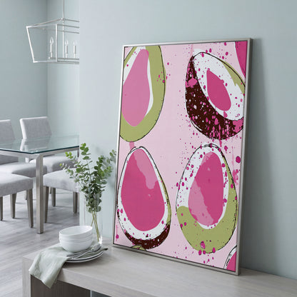 Pink Avocado Abstract Canvas in silver floating frame