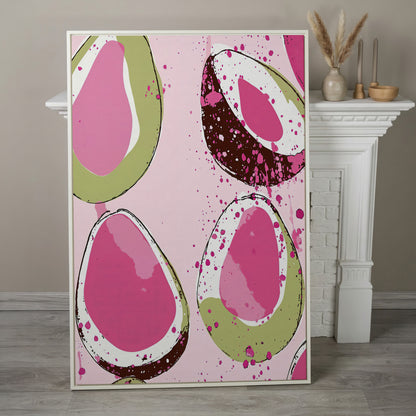 Pink Avocado Abstract Canvas in white floating frame