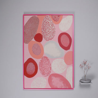 Pink Abstract Pebbles Canvas Print in pink floating frame