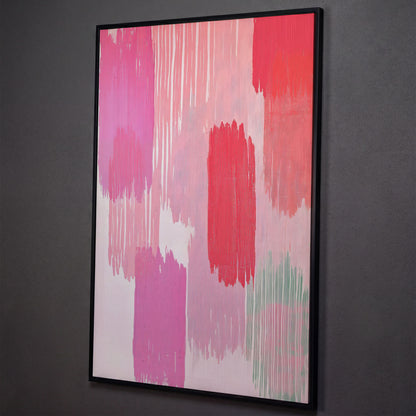 Pink Brushstrokes Canvas Print shown in black floating frame
