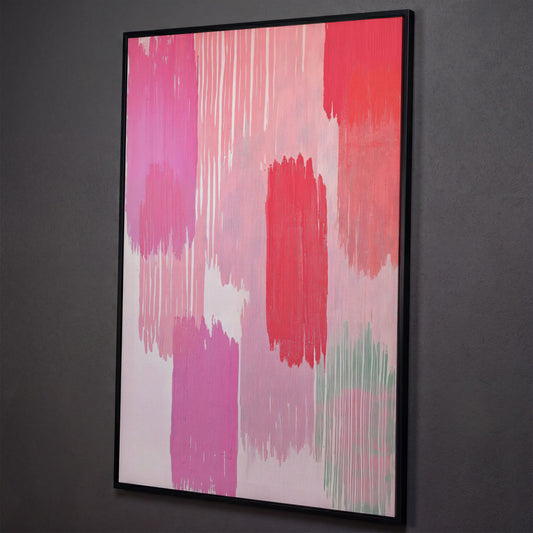 Pink Brushstrokes Canvas Print shown in black floating frame
