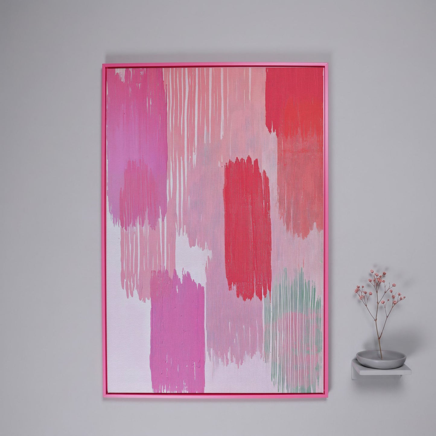 Pink Brushstrokes Canvas Print in pink floating frame