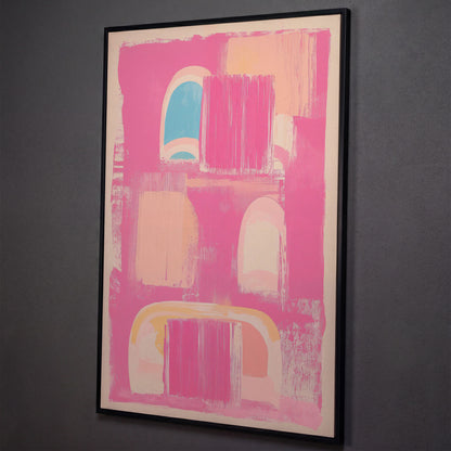 Abstract Pink Arch Canvas with Boho Accents shown in black floating frame