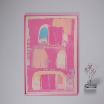 Abstract Pink Arch Canvas with Boho Accents in pink floating frame