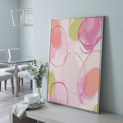 Abstract Pastel Pink and Green Canvas Print in silver floating frame