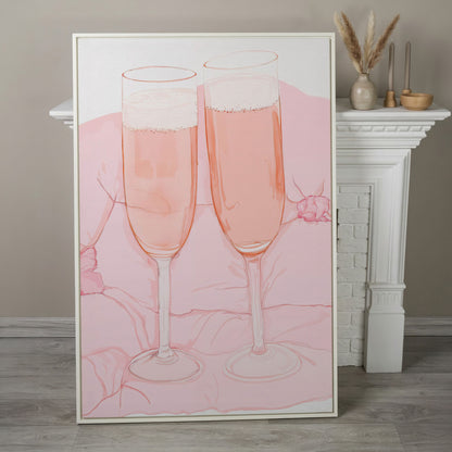 Pink Champagne Glasses Canvas Print in white floating frame