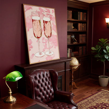 Champagne Watercolor Canvas in Pink in antique gold floating frame