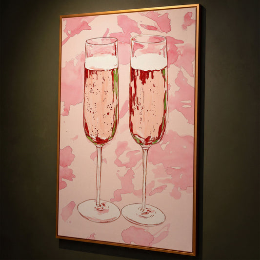 Champagne Watercolor Canvas in Pink shown in antique gold floating frame