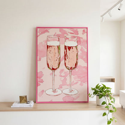 Champagne Watercolor Canvas in Pink in pink floating frame