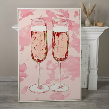 Champagne Watercolor Canvas in Pink in white floating frame