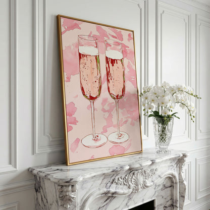 Champagne Watercolor Canvas in Pink in yellow gold floating frame