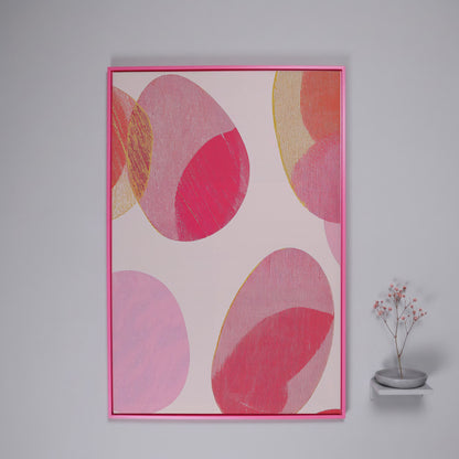 Pink Abstract Circles Canvas Wall Art in pink floating frame