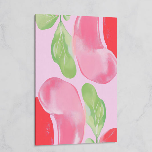 Pink & Green Leaf Abstract Canvas on gallery wrap