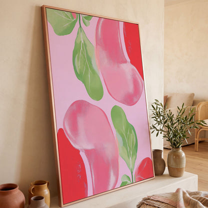 Pink & Green Leaf Abstract Canvas in rose gold floating frame