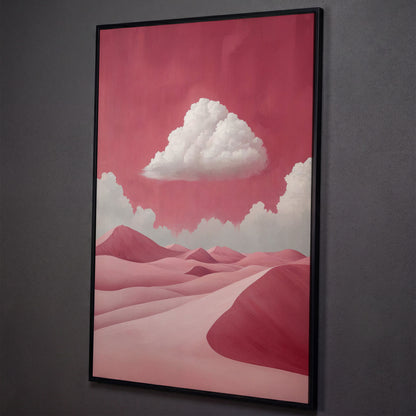 Pink Desert with Clouds Canvas Print shown in black floating frame