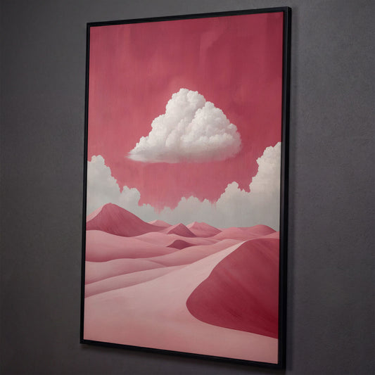 Pink Desert with Clouds Canvas Print shown in black floating frame