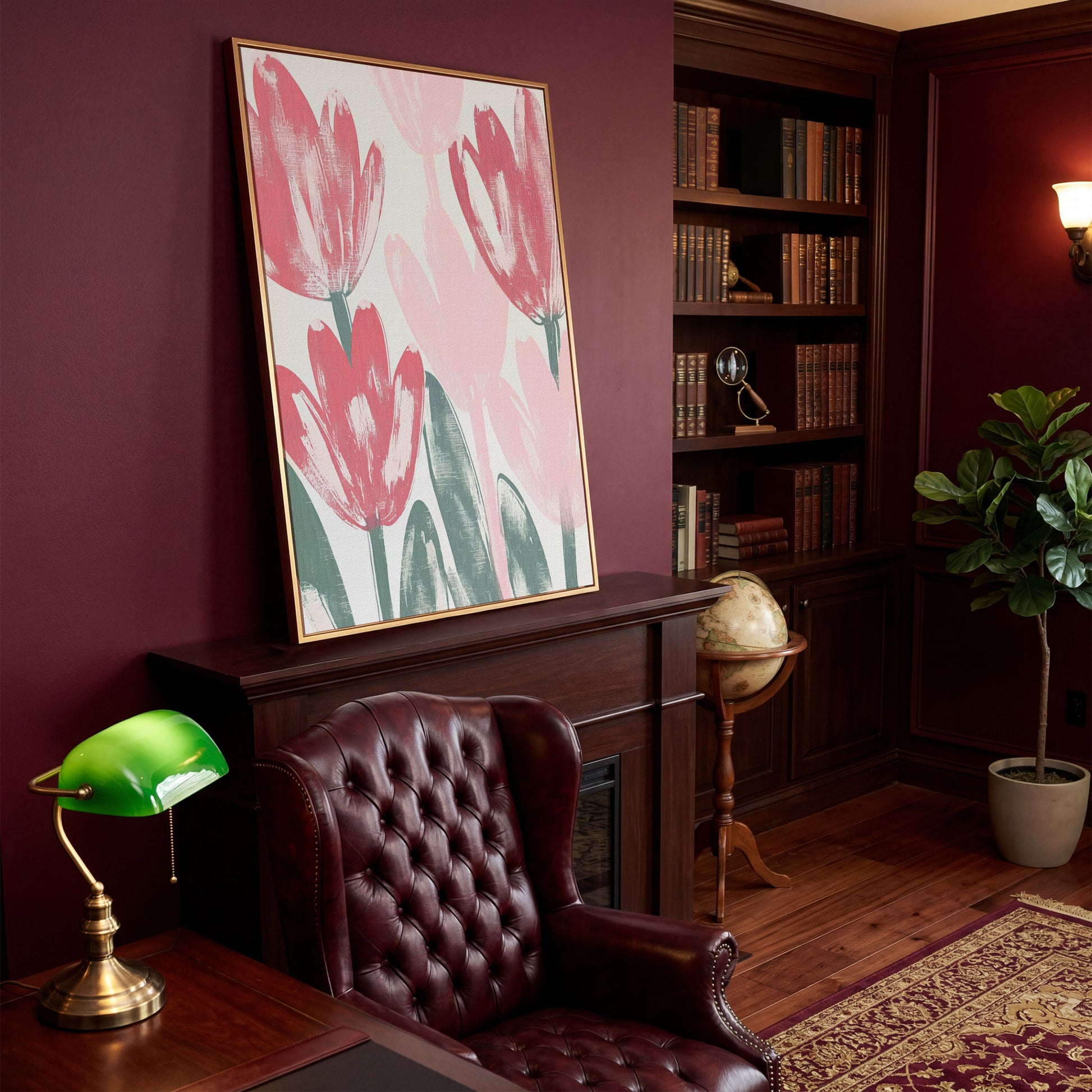 Pink Blossoms Botanical Canvas Print in antique gold floating frame
