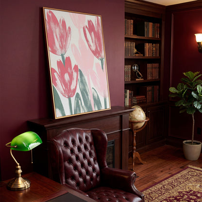 Pink Blossoms Botanical Canvas Print in antique gold floating frame