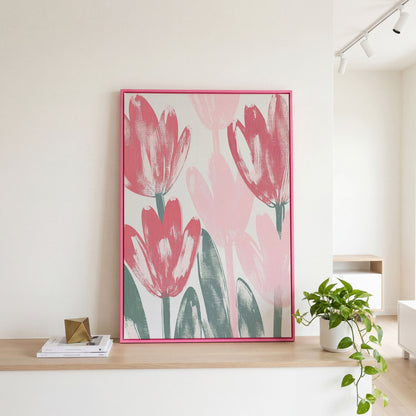 Pink Blossoms Botanical Canvas Print in pink floating frame