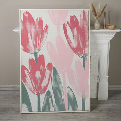 Pink Blossoms Botanical Canvas Print in white floating frame