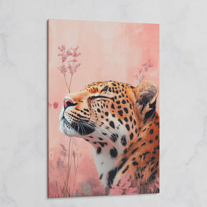 Leopard in Pink Field Canvas Print on gallery wrap