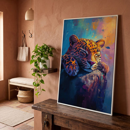 Vivid Leopard Portrait Canvas in white floating frame